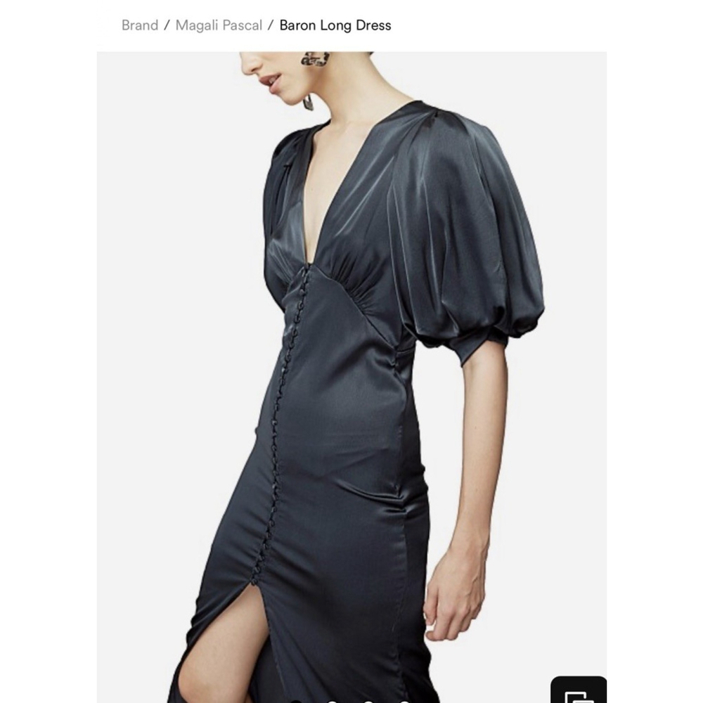 Magali Pascal Anthropologie Puff-Sleeve Baron Midi Dress In Ink Orig $495 - Med